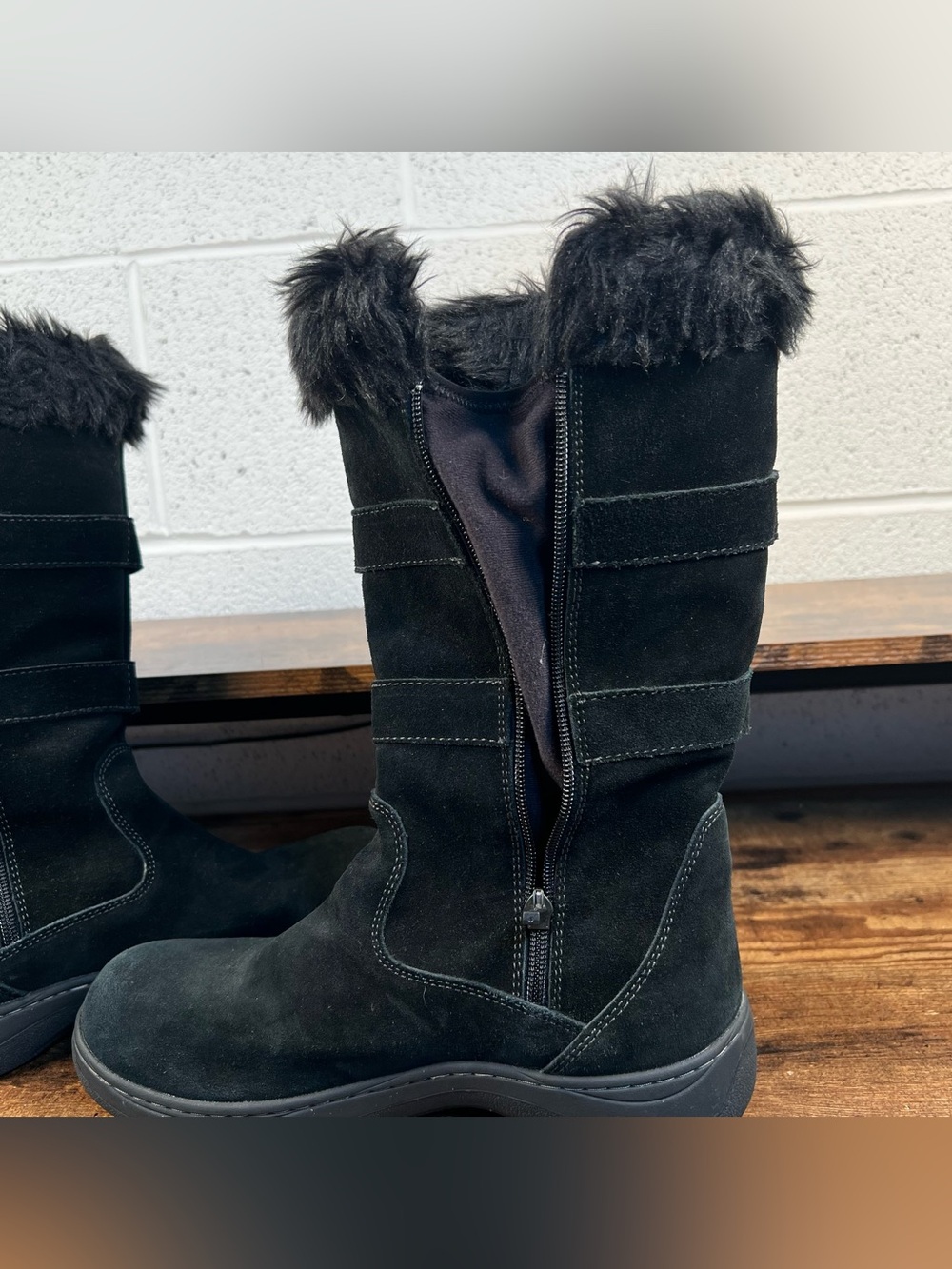 LL Bean Boots Waterproof Faux Fur Black Suede Primaloft Tall Winter Women's 9 - Picture 9 of 10